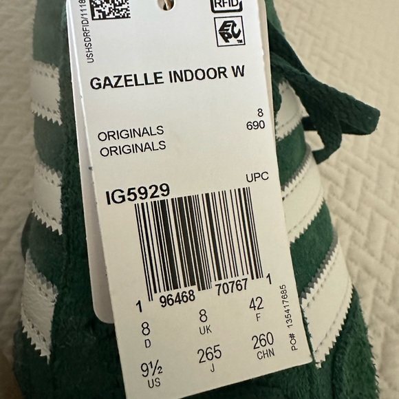 Adidas | Gazelle Indoor Green Suede with Pink heel tab Sz Women’s 9.5 NWT - Picture 6 of 7